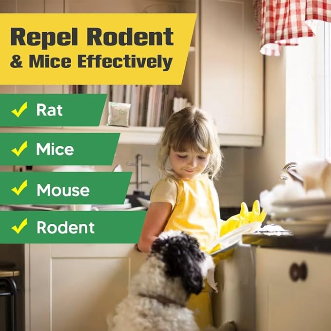Rodent Repellent Indoor, Mice Repellent for Garage, Mouse Repellent Pouches with Peppermint, Keep Mice Away, Mouse Deterrents Outdoor, Rat Repellent for House, Car Engines - 8 Pack
