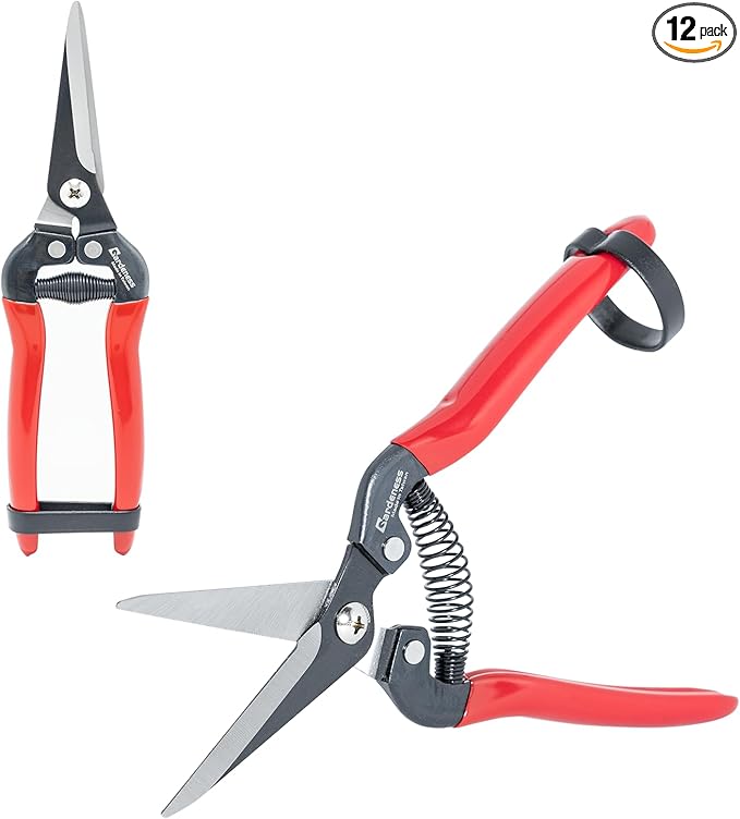 Gardeness 12 PCS Straight SK5 Steel Pruning Shear Garden Scissor Flower Leaf Trimmer Floral Fruits Picking Ultra Sharp Gardening Snips Bonsai Cutter Durable Effort-saving Clippers, Hand Pruners