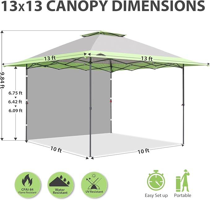EAGLE PEAK 13x13 Pop up Canopy Tent w/One Wall, Instant Canopy Easy Set up Folding Shelter w/One Privacy Curtain, 169 Square Feet Sun Shade, Gray