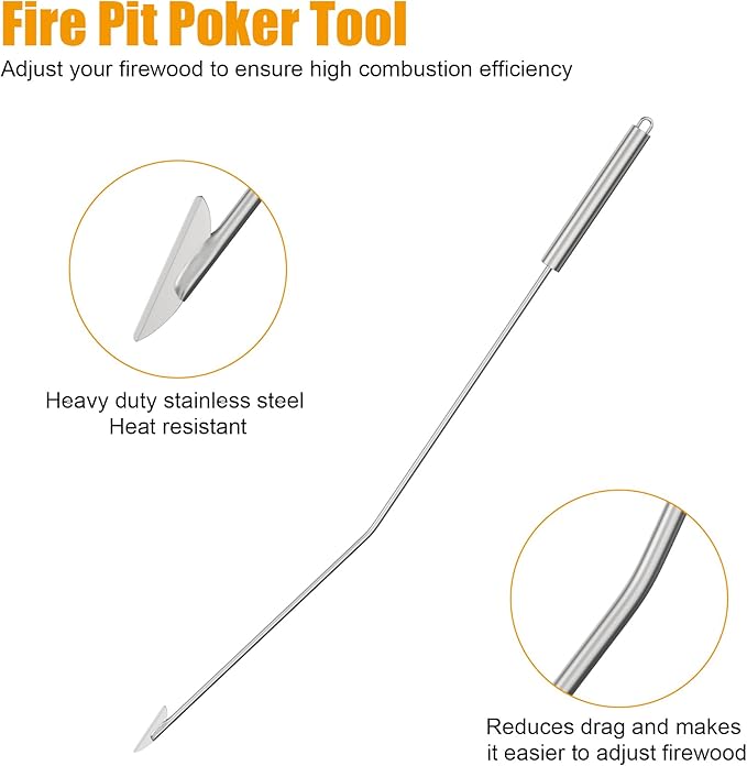 BBQ-PLUS Stainless Steel Fire Pit Tool Kits for Outdoor Fire Pits,Fire Poker & Firewood Tongs & Roasting Sticks Accessroies for Backyard,Picnic BBQ, Fireplace Fire Pit Tools