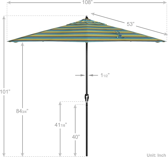 California Umbrella 9' Rd Aluminum Patio Umbrella, Crank Lift, Auto Tilt, Black Finish, Sunbrella Astoria Lagoon