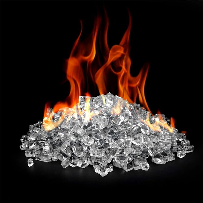 Onlyfire 10 lbs Fire Glass for Propane Fire Pit, 1/4-Inch High Luster Fireplace Glass Rocks for Fire Pit Table, Platinum