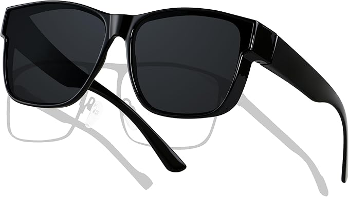 ANDWOOD Fit Over Glasses Polarized Sunglasses for Women Men Oversized Square Shades UV400 Protection