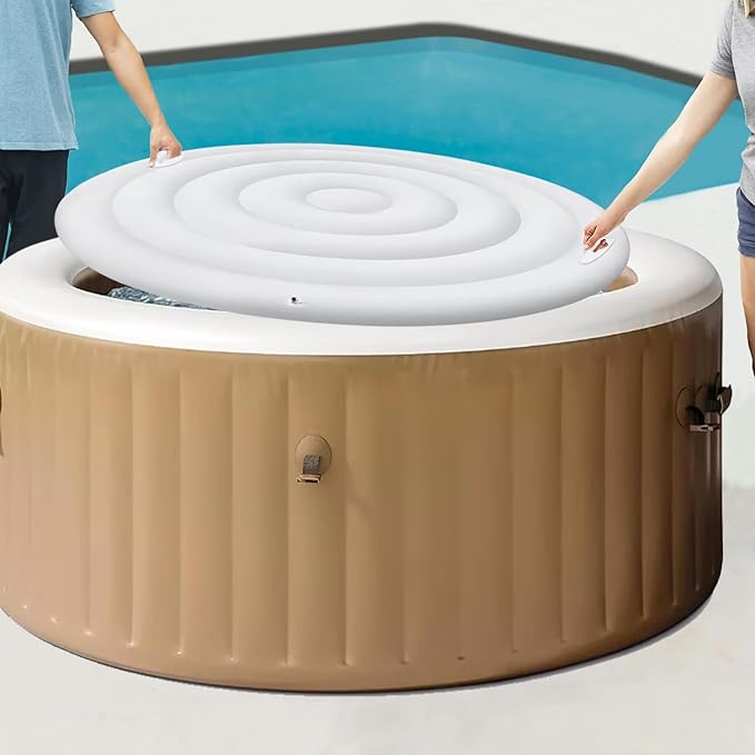 4.75 FT Inflatable Hot Tub Cover with Handle,Energy Saving Lid for Round Hot Tub,Outdoor Inflatable Hot Tub,Inflatable Insert Insulated Lid Replacement
