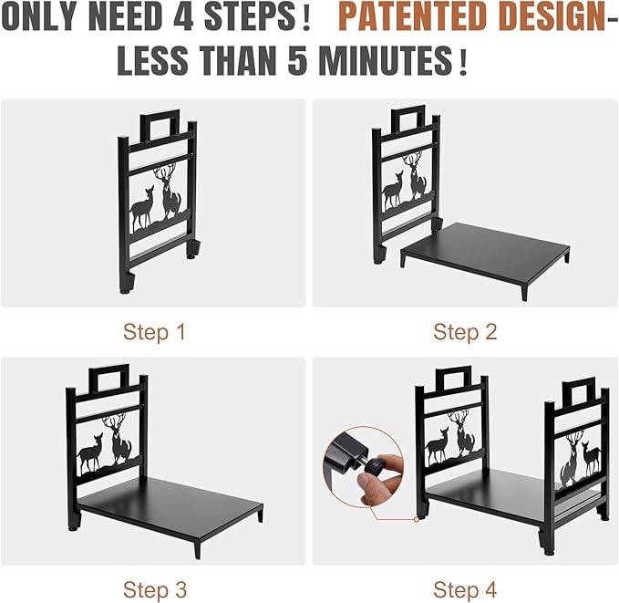 INNO STAGE Firewood Log Rack, Iron Wood Lumber Storage Holder for Fireplace, Heavy Duty Log Storage Bin for Firepit Stove Accessories Indoor - Perfect Construction - No Any Screw to Install