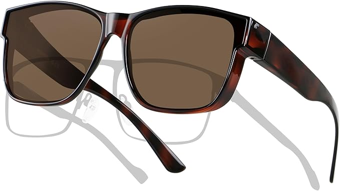 ANDWOOD Fit Over Glasses Polarized Sunglasses for Women Men Oversized Square Shades UV400 Protection
