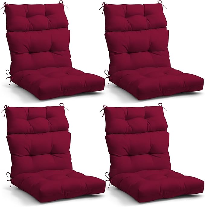 EAGLE PEAK Tufted Outdoor/Indoor High Back Patio Chair Cushions, Set of 4, 46'' x 22'', Red Purple