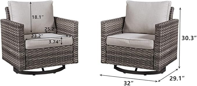 HUMMUH Patio Swivel Chairs Set of 2,PE Wicker Outdoor Rocker Chairs Bistro Set Porch Balcony Furniture with Cushions