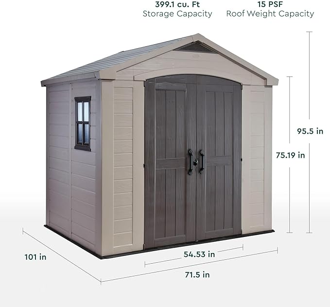 8x6 Ft All-Weather Storage Shed with Skylight,Window,Built-in Ventilation,Walls, & Lockable Double Doors for Patio Furniture Lawn Mower Tools and Bike Storage Lockable