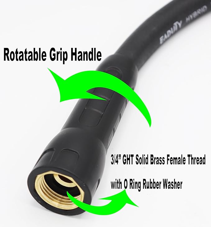 Hybrid Garden Hose 5/8 IN. x 75 FT, Heavy Duty, Lightweight, Flexible with Rotatable Grip Handle and Solid Brass Fittings