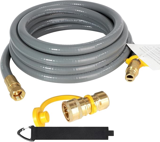 20FT 3/8” ID Natural Gas Grill Hose with Quick Connect Fittings, Natural Gas Hose for Weber, Char-Broil, Pizza Ovens, Patio Heaters