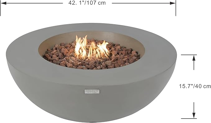 Elementi Lunar Bowl Cast Concrete Fire Table Bundle, Outdoor Fire Pit Fire Table Patio Furniture, Light Gray (Natural Gas)