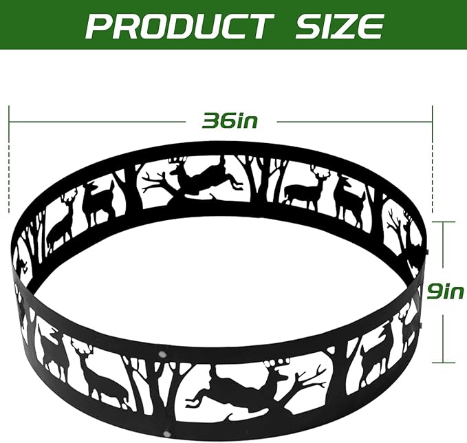 Fire Pit Ring: 36 X 9 in Large Metal Smokeless Heavy Duty Black Anti-Rust Coating Portable for Outdoor Camping Garden Wood Burning Keep Warm with Air Vent for Men