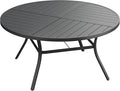 VICLLAX Round Patio Dining Table, 8-10 Person Metal Outdoor Dining Table with Umbrella Hole and Storage Shelf for Garden Lawn Deck, 60" Black
