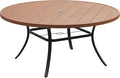 DIFY 60" Round Outdoor Patio Dining Table for 8-10, Metal Patio Table with 1.57" Adjustable Umbrella Hole, All-Weather Dining Furniture Table for Backyard Lawn Garden, Walnut