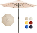 9FT Large Outdoor Patio Umbrella Market Table Umbrella-UV Resistant, Easy Push Button Tilt and Crank, 8 Sturdy Ribs Heavy-Duty Pool Umbrella for Deck,Beige
