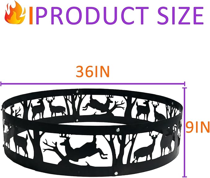 Outdoor Metal Fire Pit Ring 36 Inch Portable Heavy Duty Stainless Steel Fire Pit Ring Camping Beach Backyard with Holes