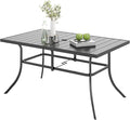 Outdoor Patio Dining Table for 6, 60" x 35" Rectangular Metal Patio Dining Table with Umbrella Hole for Garden, All Weather Wrought Iron Black Outdoor Table for Backyard and Porch