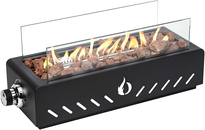 ONLYFIRE OUTDOOR LIVING 18" Tabletop Propane Gas Fire Pit Bottom-mounted for Table with Umbrella Hole, Portable Smokeless Firepit with Glass Wind Guard for Patio Backyard Camping RV Tailgating, #FP027