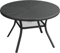 VICLLAX Round Patio Dining Table, 4 Person Aluminum Outdoor Dining Table with Umbrella Hole and Storage Shelf for Garden Lawn Deck, 40.6" Black