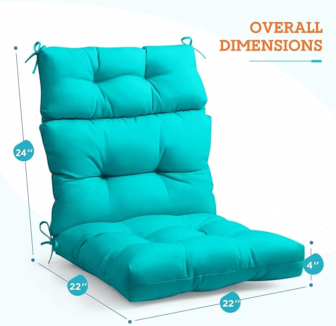 EAGLE PEAK Tufted Outdoor/Indoor High Back Patio Chair Cushions, Set of 2, 46'' x 22'', Blue