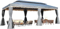 MELLCOM Grey 10x20 Outdoor Patio Canopy Gazebo, Double Roof Patio Pergolas Steel Frame with Netting and Shade Curtains for Garden,Party Canopy