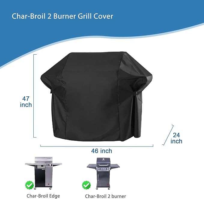 Grill Cover for Char-Broil Performance 2 Burner Gas Grill, Outdoor Heavy Duty Waterproof Barbecue Gas Cover for Charbroil and Smokers