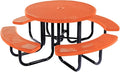 COATEDOUTDOORFURNITURE Heavy-Duty Portable Outdoor Picnic Table with Umbrella Hole, Punched Steel Commercial-Grade Patio Dining Furniture Made in America (46" Round Top, Orange)