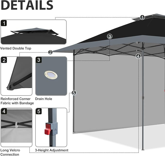 EAGLE PEAK 13x13 Pop up Canopy Tent w/One Wall, Instant Canopy Easy Set up Folding Shelter w/One Privacy Curtain, 169 Square Feet Sun Shade, Black/Gray