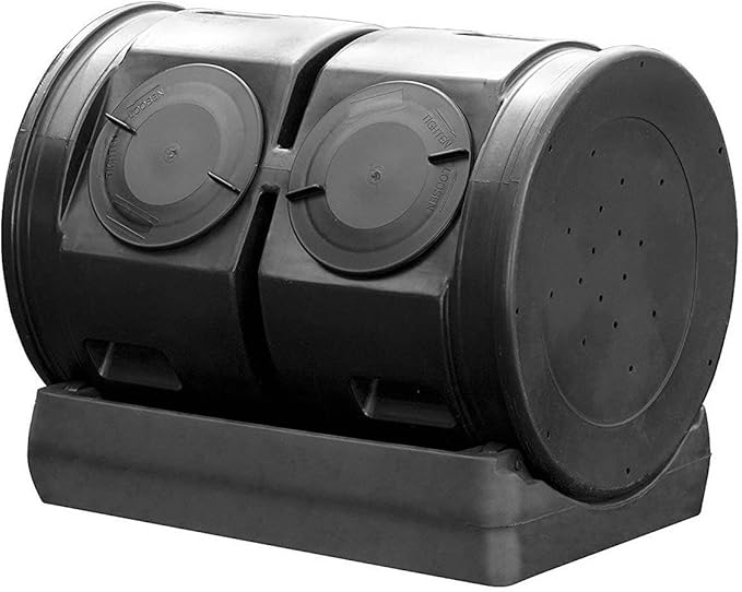 Good Ideas Compost Wizard Outdoor Garden Dual Tumbler Compost Container, Black
