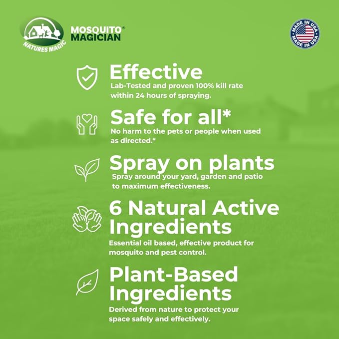Mosquito Magician Indoor and Outdoor Spray - Use for Carpet, Furniture, Bedding, Couches & Pets – Plant-Sourced with Essential Oil – Cedarwood, 32 OZ