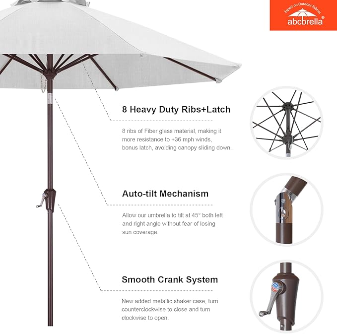 ABCCANOPY OLEFIN® 5-Year No Fading 9FT Patio Umbrella, Outdoor Table Umbrella with 8 Sturdy Ribs for Deck, Backyard, Picnic (White)
