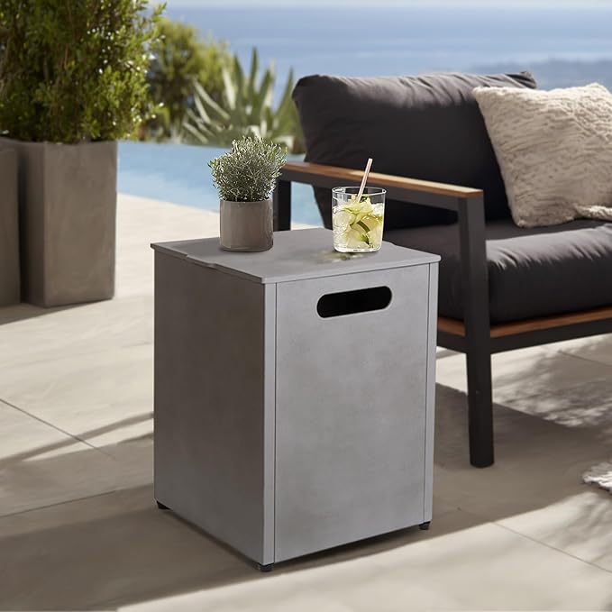 Propane Tank Cover, 16 Inch Propane Tank Cover Table Outdoor Storage Box, Fits 20 lb Propane Tank Outdoor Gas Tank Storage Box with Aesthetic Feature for Patio, Balconies, Grey
