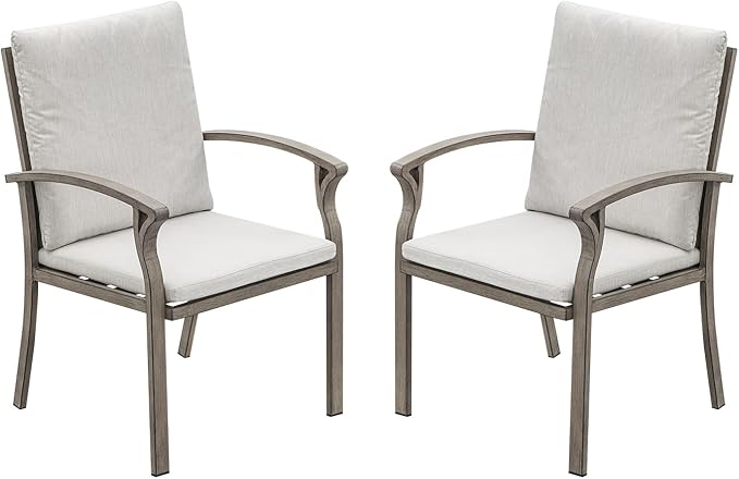 SEEHILL Outdoor Dining Chairs Set of 2, High Backrest Patio Chairs Set with Thick Cushion, All Weather Aluminum Patio Dining Chairs, Patio Furniture Set for Garden, Backyard, Deck, Pool, Limed Oak