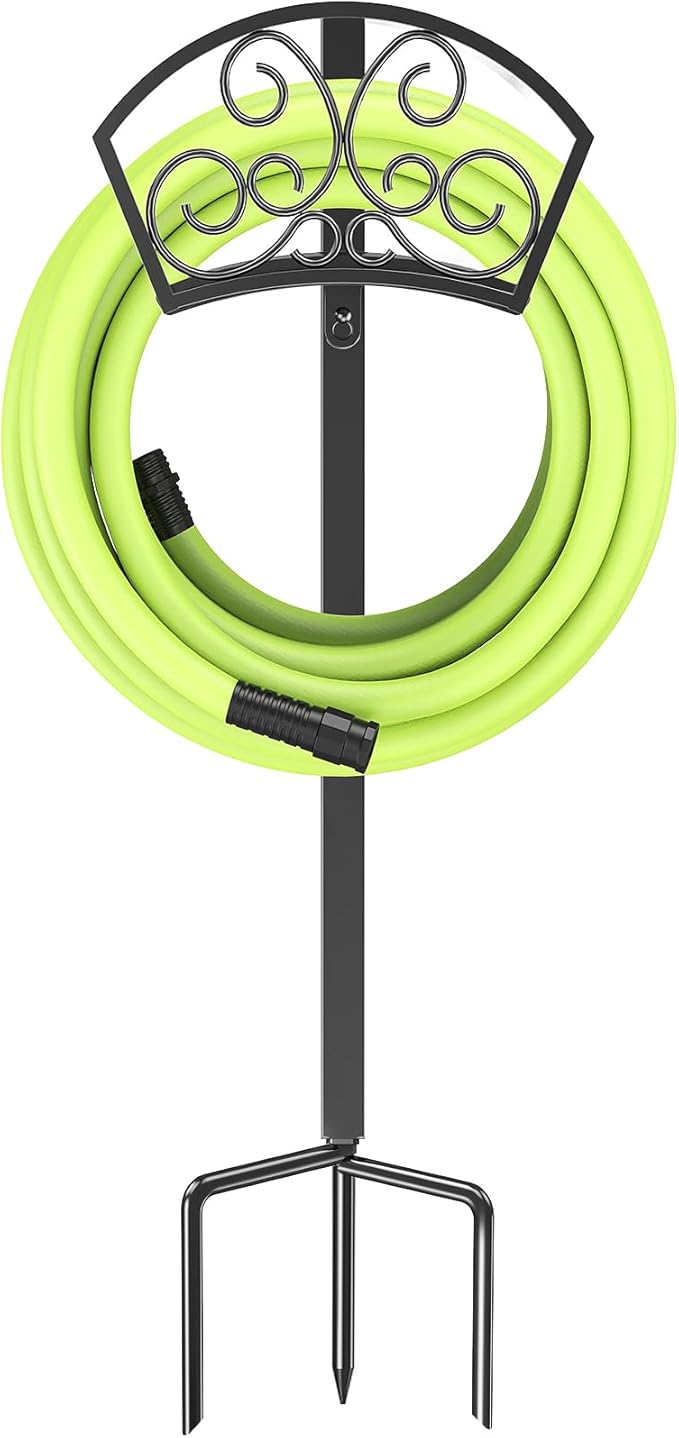 GOFORWILD Garden Hose Holder, Decorative Hose Butler Sturdy Water Hose Rack, Durable Wall Hose Hanger, Hose Reel, Holds 125-Feet of 5/8-Inch Hose, Made of Gauge Steel, 7020