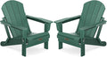 SERWALL Foldable Adirondack Chair Set of 2 for Patio Garden Outdoors Fire Pit Chairs-Green
