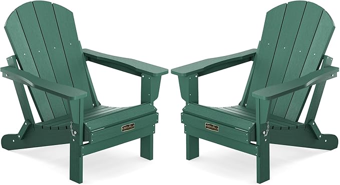 SERWALL Foldable Adirondack Chair Set of 2 for Patio Garden Outdoors Fire Pit Chairs-Green