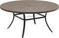 DIFY 60" Round Outdoor Patio Dining Table for 8-10, Metal Patio Table with 1.57" Adjustable Umbrella Hole, All-Weather Dining Furniture Table for Backyard Lawn Garden, Grey Wood-Like