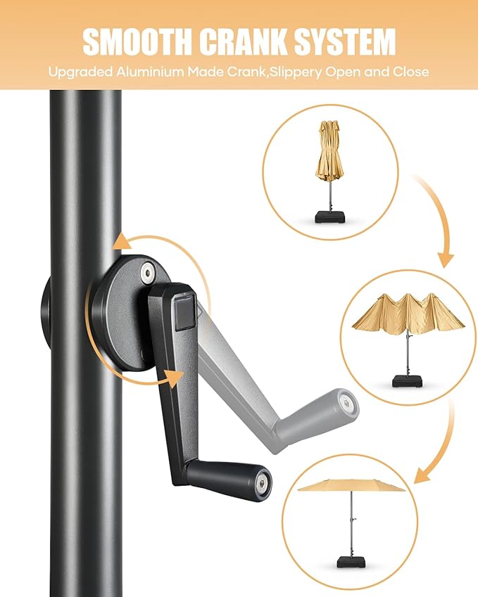 15ft Large Patio Umbrella with Base Included, Outdoor Double-Sided Rectangle Market Umbrella with Crank Handle, Umbrella Outdoor Patio for Pool Lawn Garden