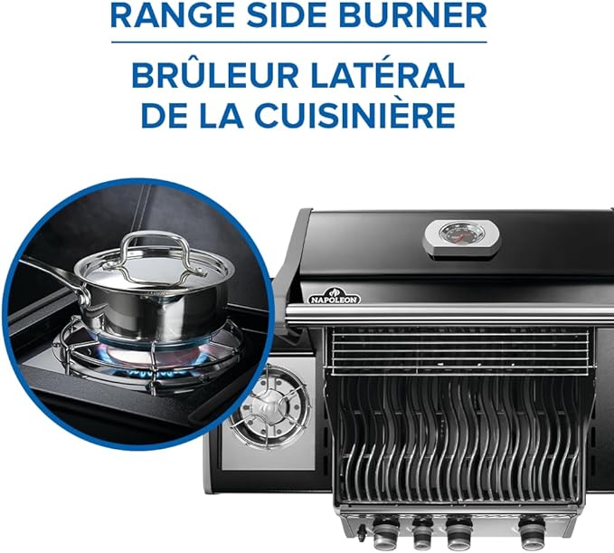 Napoleon Rogue 425 Propane Gas Grill with Range Side Burner, Black, 3 Stainless Steel Main Burners, Durable Grilling Power
