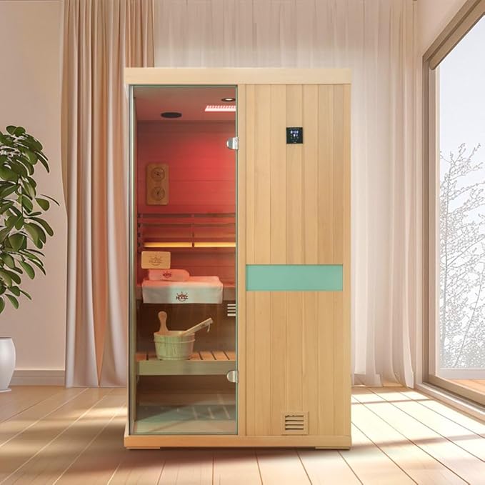 2 Person Traditional Home Steam Sauna with Red Light Therapy and Negative Ions,No EMF - Indoor Personal Luxury Spa for House and Gym - Made from Canadian Hemlock