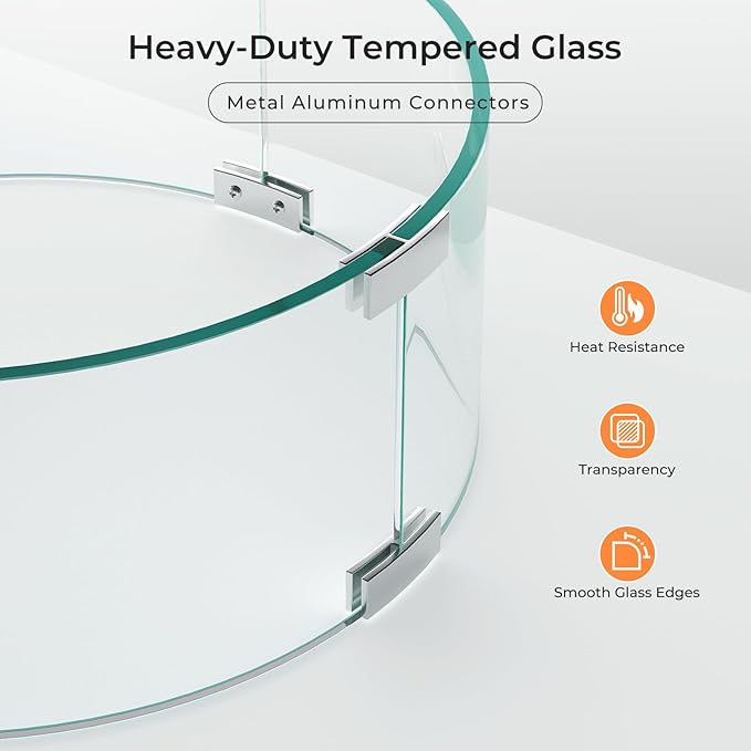 Fire Pit Glass Wind Guard Round 20x20 for Fire Pit Table, Thick Tempered Glass Shield with Hard Corner Bracket & Feet, Set with Assembly Instructions, Screwdriver, Easy to Install