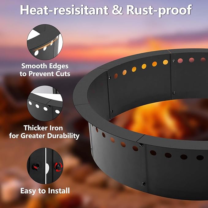 Heavy Duty Metal Smokeless Fire Pit Ring 35-Inch Outer/31-Inch Inner Diameter, for DIY Fire Pit, Outdoor Above or In-Ground, Camping Garden Patio Backyard