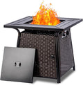 28 inch Wicker Propane Fire Pit Table,Gas Fire Pits Table for Outside,50000 BTU Propane Firepit with Lid &Lava Rocks,Gas Firepit for Garden,Yard (Brown Rattan)