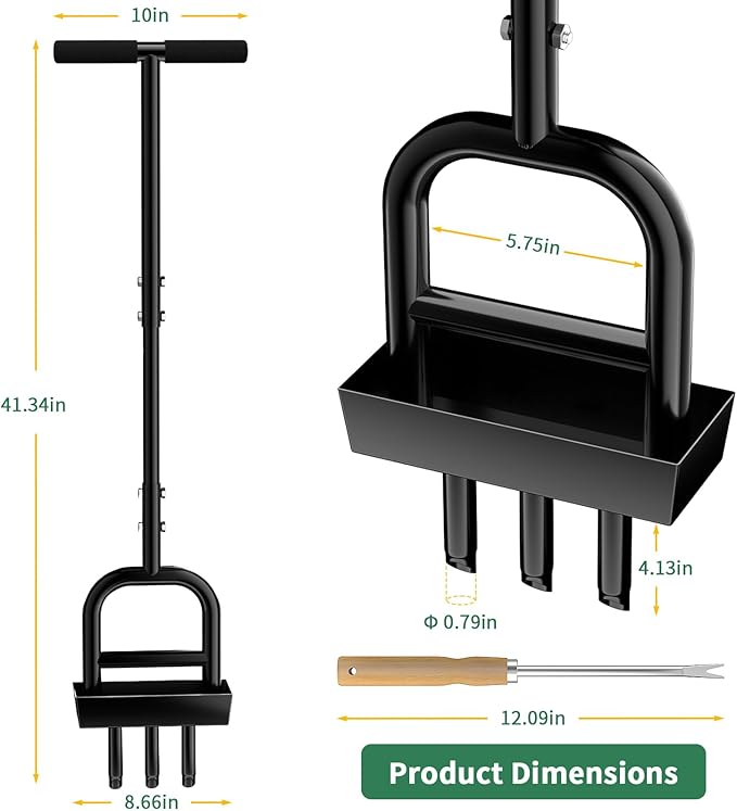 Lawn Aerator Coring Tool, 41" Manual Grass Aerating with Stainless Steel Soil Core Storage Tray, 3 Stainless Steel Corer Plug, for Plant Care, Garden, Lawn, Farm