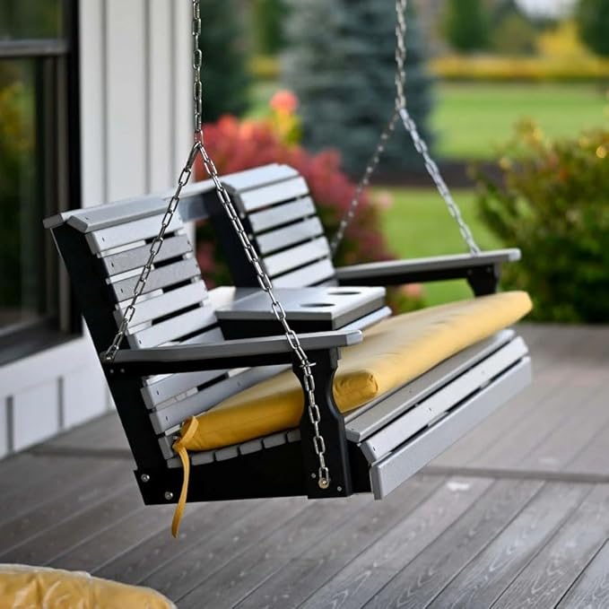 LuxCraft Rollback 5ft Recycled Plastic Plain Porch Swing with Flip Down Center Console