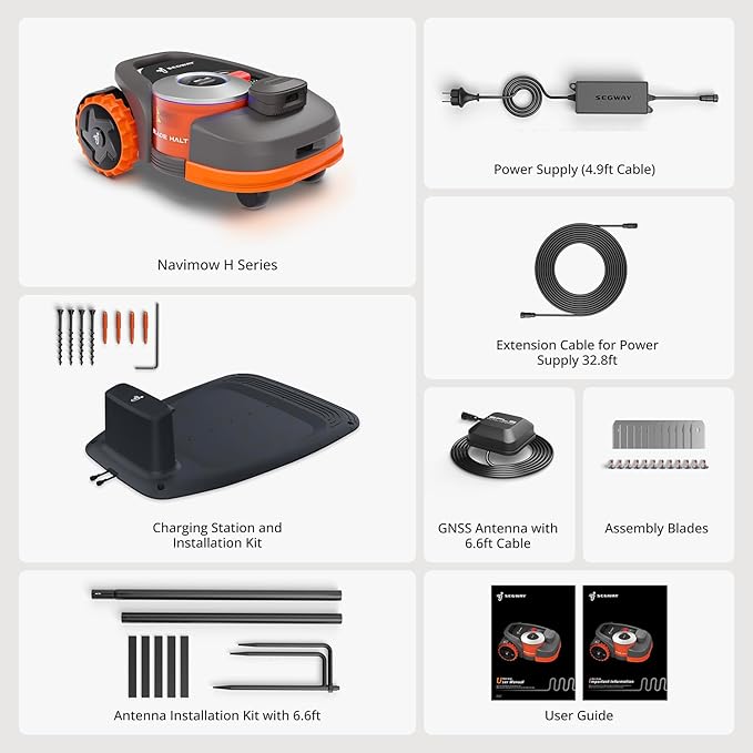 Segway Navimow H1500N-VF Robot Lawn Mower Perimeter Wire Free 0.37 Acre RTK+Vision Robotic Lawnmower, Virtual Boundary, Systematic Mowing, APP Control, Anti-Theft, 54dB(A) Quiet, Multi-Zone Management