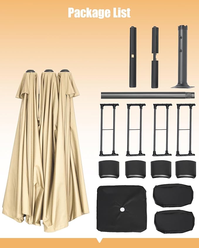 15ft Large Patio Umbrella with Base Included, Outdoor Double-Sided Rectangle Market Umbrella with Crank Handle, Umbrella Outdoor Patio for Pool Lawn Garden