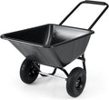 Goplus 2 Wheel Wheelbarrow, 330 LBS Utility Garden Cart with 10” Pneumatic Tires & Handle, 21 Gal Volume, Yard Dump Cart Wheel Barrow, Heavy Duty Wheel Barrow for Lawn (Black Handle+Black Cart)