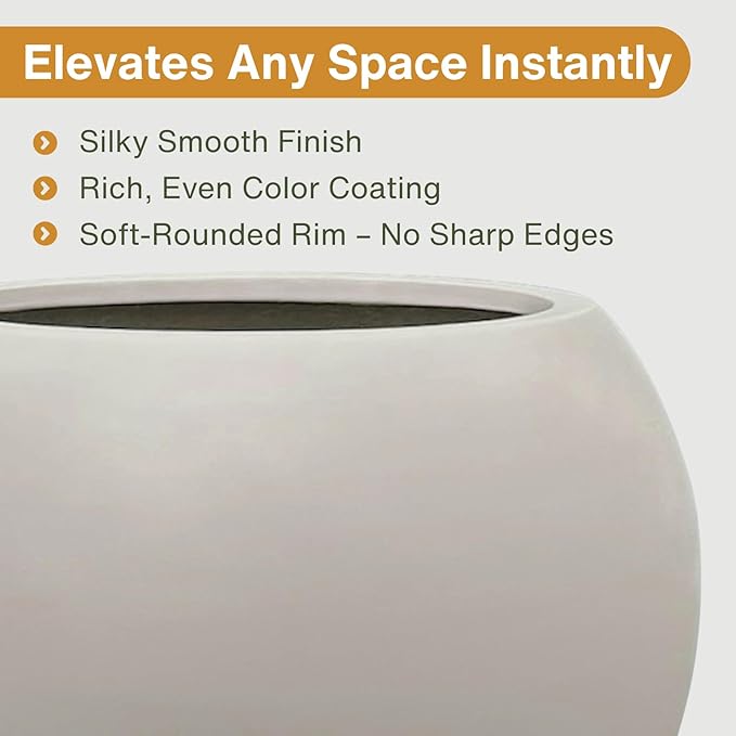 16" H x 20" D Globo Fiberstone Round Planter - Christmas Tree Planter, Smooth Finishes, Weather Resistant for Indoor & Outdoor Use, Included 2 Extra Coco Mats (Taupe, 13.5" Pot Opening)